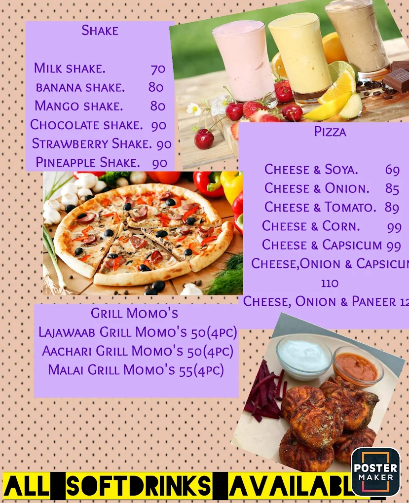 Shakes, Pizza and Grill Momos menu